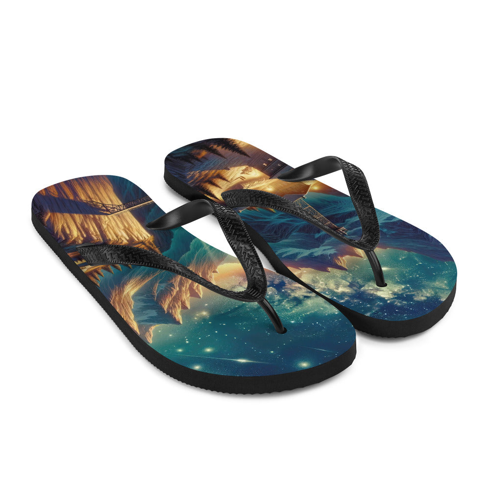 Alpine Wildnis mit Bergdorf unter sternenklarem Nachthimmel - Flip Flops berge xxx yyy zzz