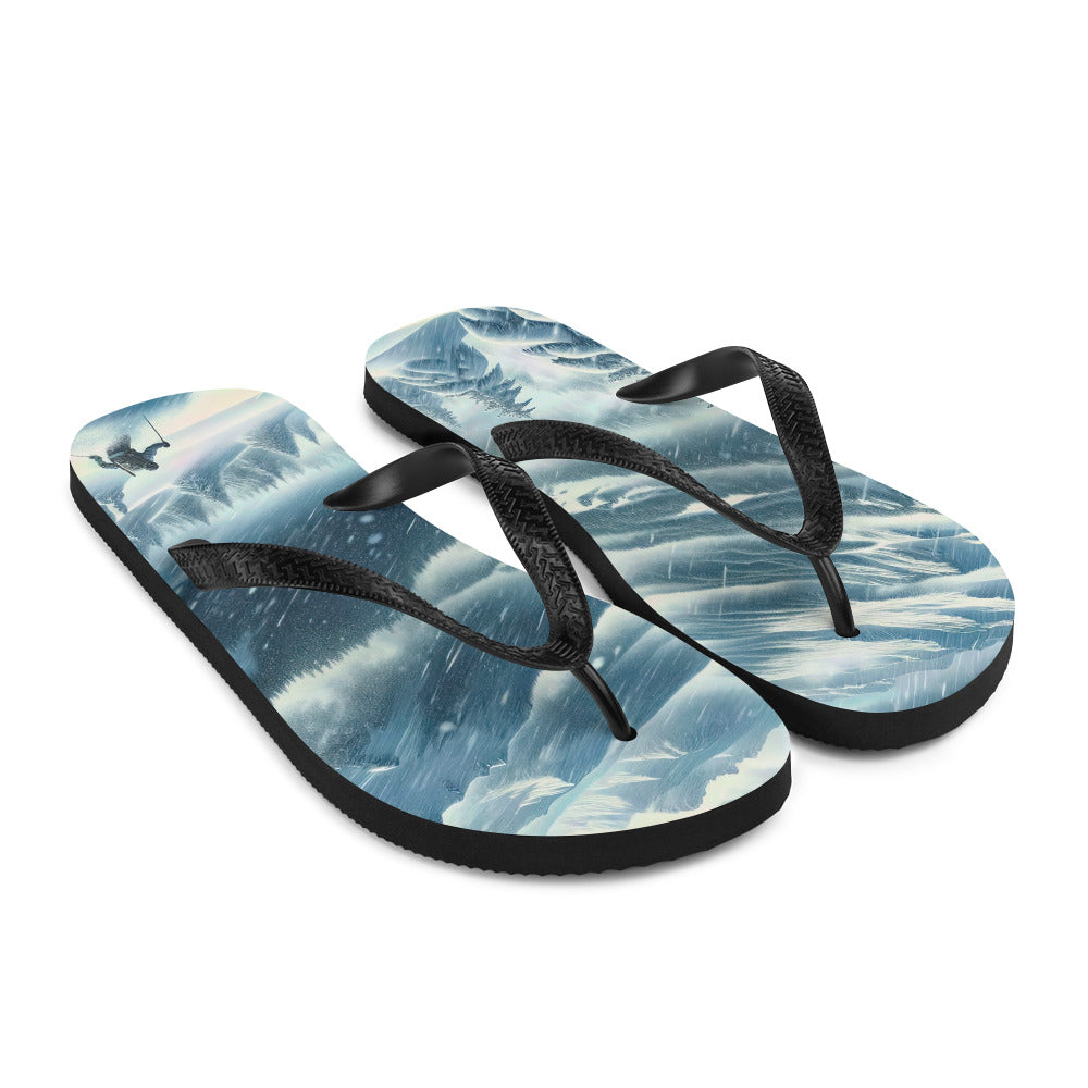 Alpine Wildnis im Wintersturm mit Skifahrer, verschneite Landschaft - Flip Flops klettern ski xxx yyy zzz