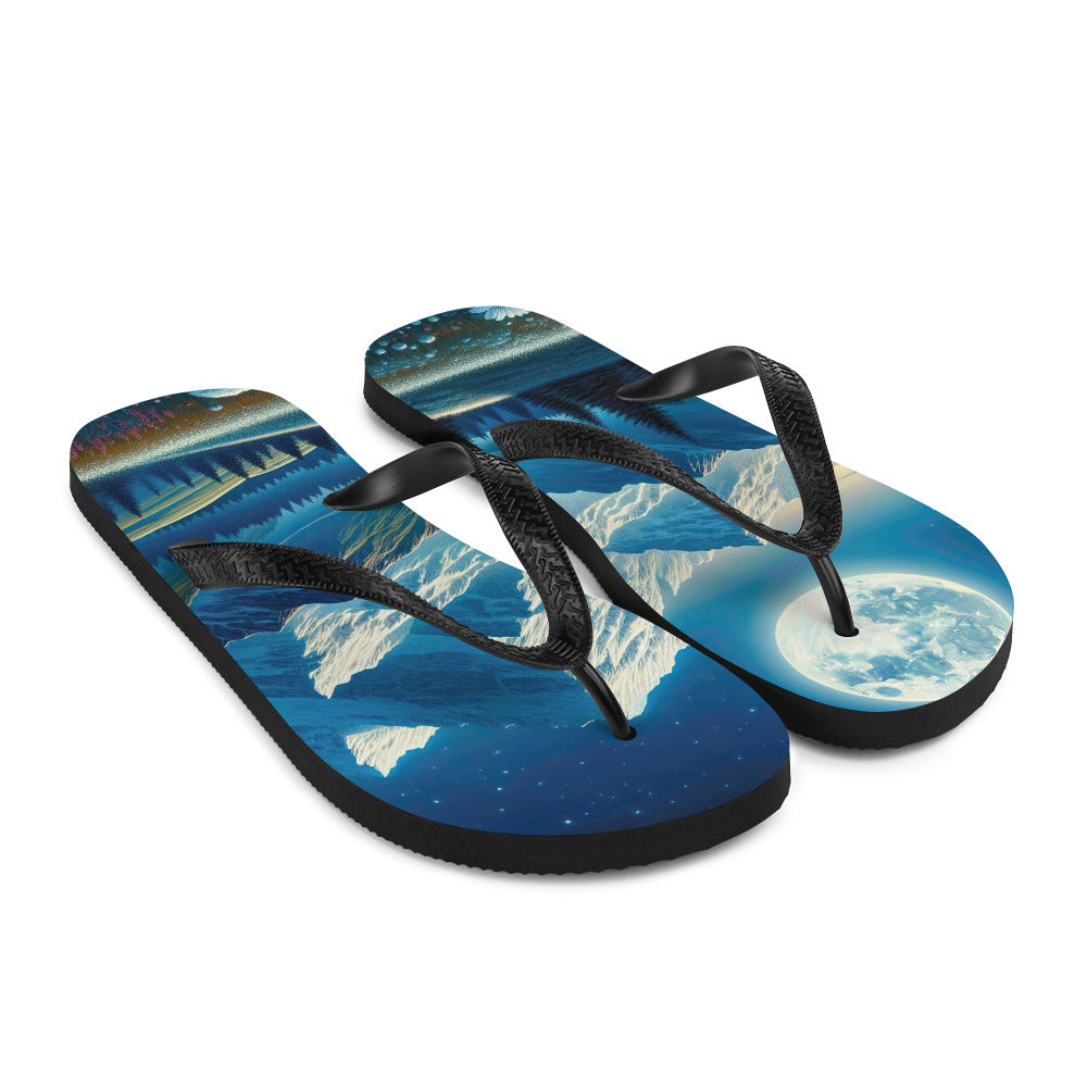 Klare frühlingshafte Alpennacht mit Blumen und Vollmond über Schneegipfeln - Flip Flops berge xxx yyy zzz