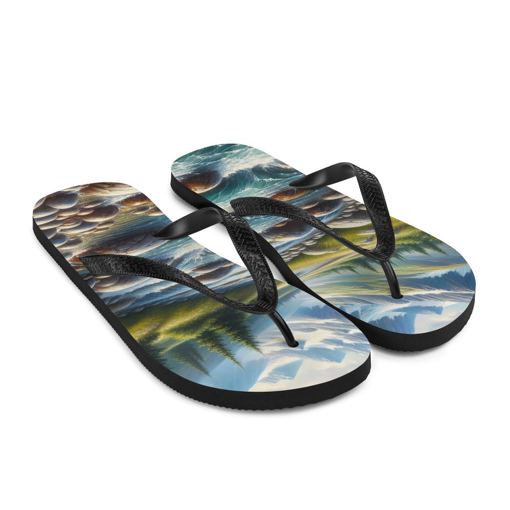 Ölgemälde eines Gebirgsbachs durch felsige Landschaft - Flip Flops berge xxx yyy zzz