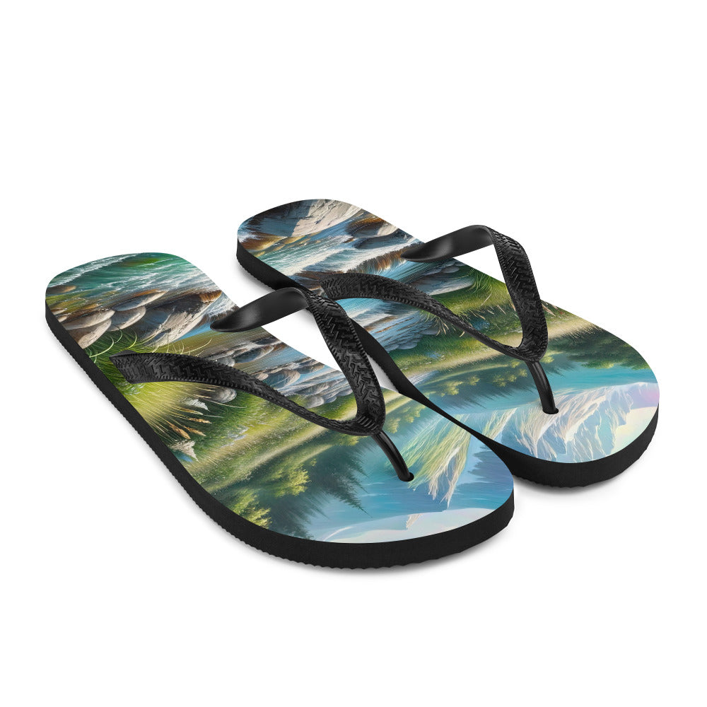 Sanfter Gebirgsbach in Ölgemälde, klares Wasser über glatten Felsen - Flip Flops berge xxx yyy zzz