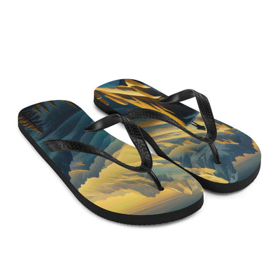 Ölgemälde eines Wanderers bei Morgendämmerung auf Alpengipfeln mit goldenem Sonnenlicht - Flip Flops wandern xxx yyy zzz