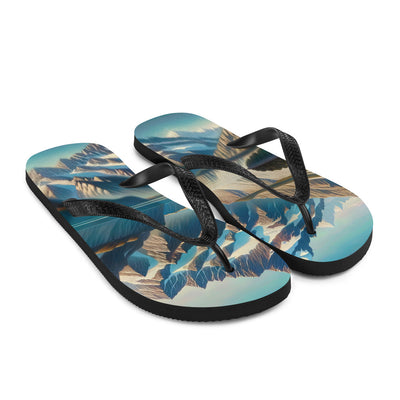 Ölgemälde eines unberührten Sees, der die Bergkette spiegelt - Flip Flops berge xxx yyy zzz