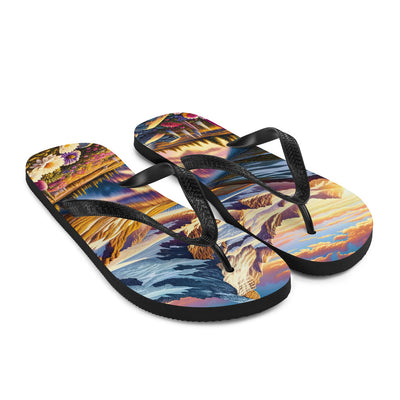 Quadratische Illustration der Alpen mit schneebedeckten Gipfeln und Wildblumen - Flip Flops berge xxx yyy zzz