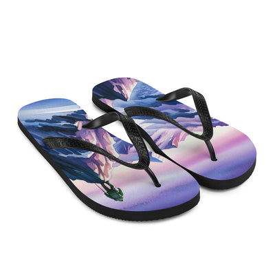 Aquarell eines Bergsteigers auf einem Alpengipfel in der Abenddämmerung - Flip Flops wandern xxx yyy zzz