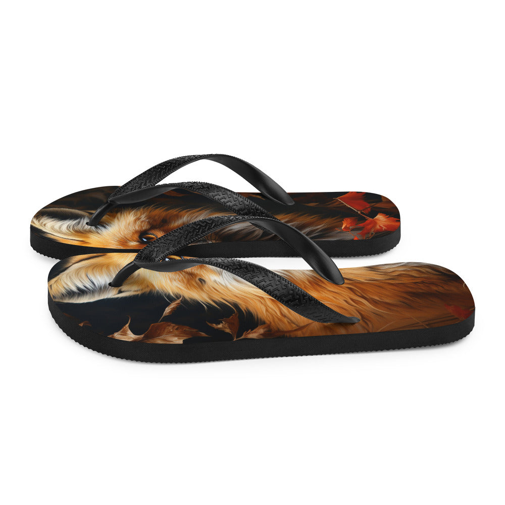 Fuchs Porträt und Herbstblätter - Malerei - Flip Flops camping xxx