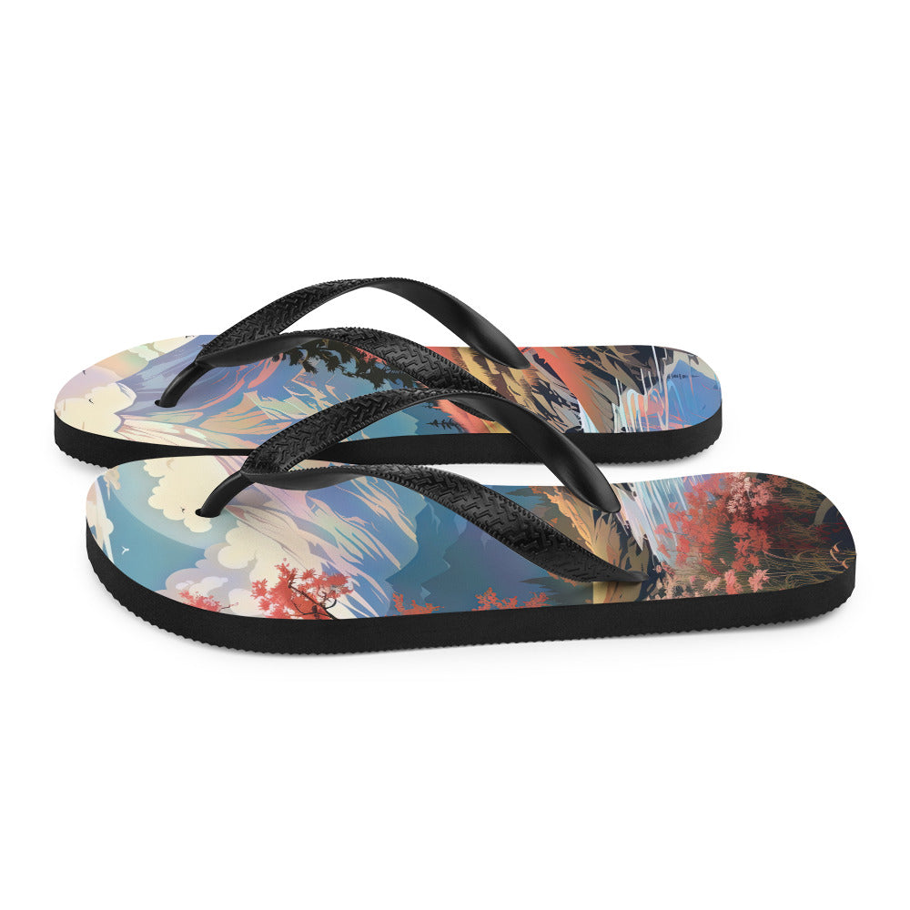 Berge. Fluss und Blumen - Malerei - Flip Flops berge xxx