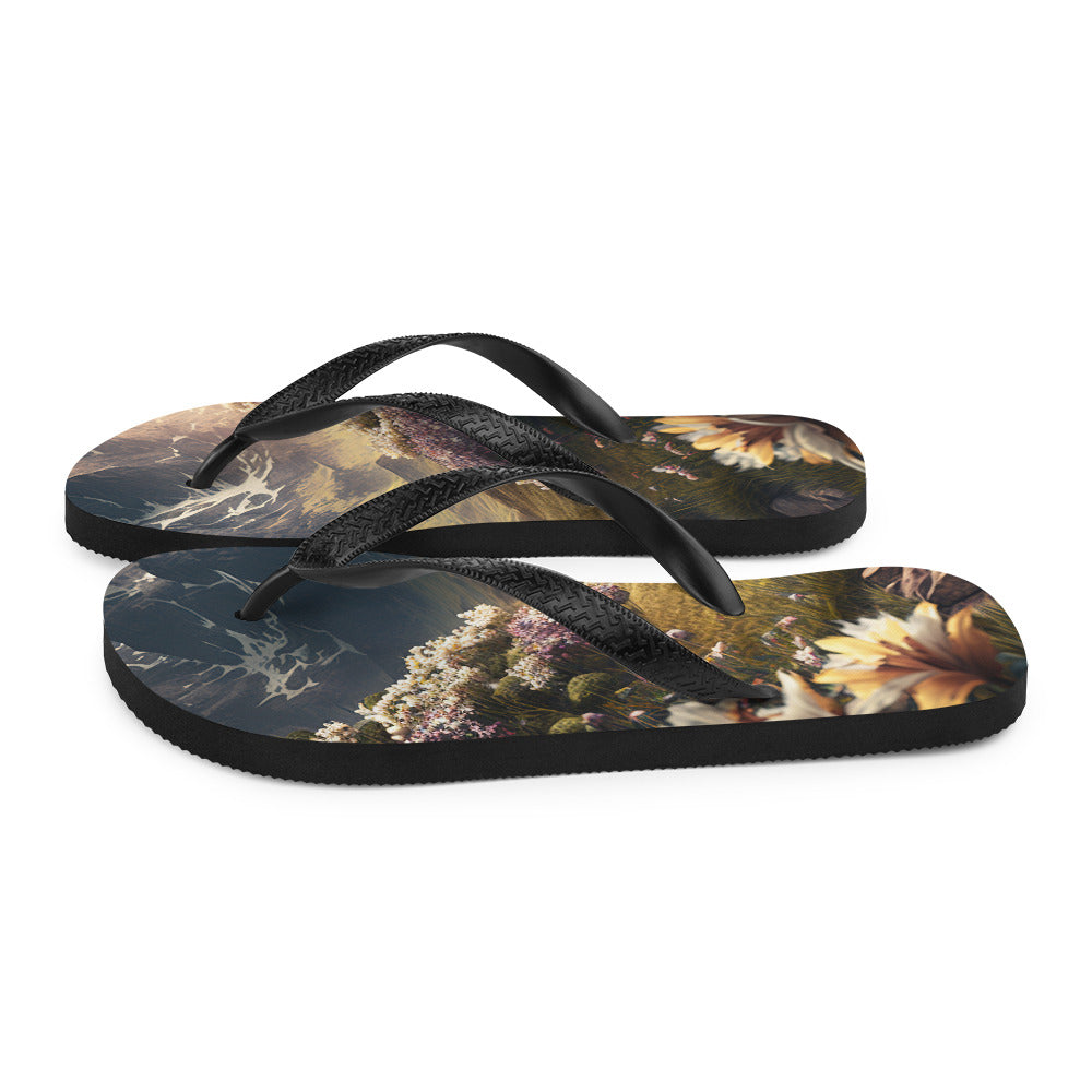 Epischer Berg, steiniger Weg und Blumen - Realistische Malerei - Flip Flops berge xxx