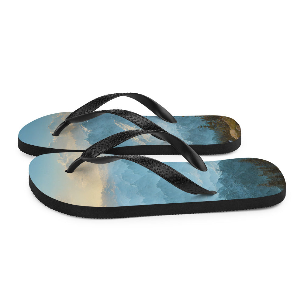 Schöne Berge mit Nebel bedeckt - Ölmalerei - Flip Flops berge xxx