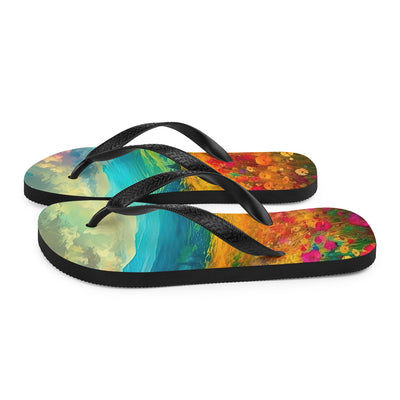 Berglandschaft und schöne farbige Blumen - Malerei - Flip Flops berge xxx