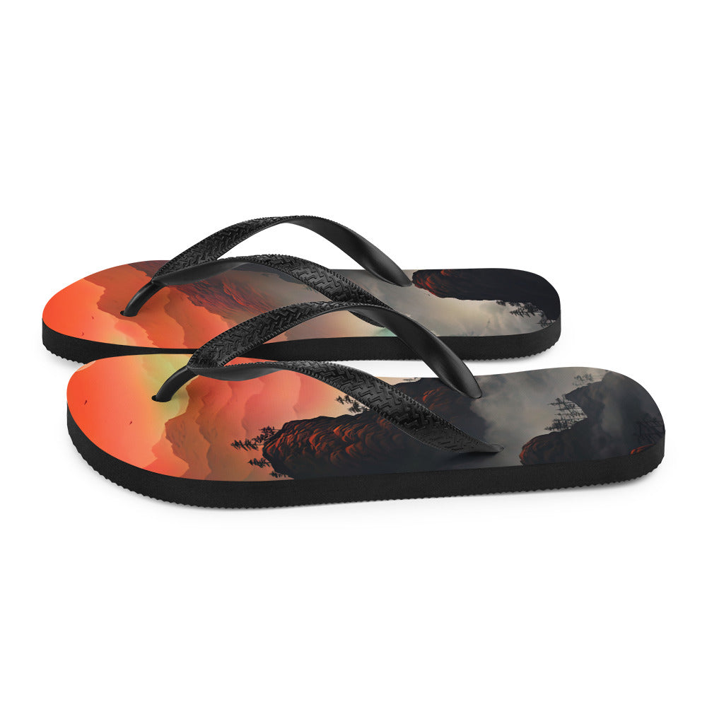 Gebirge, rote Farben und Nebel - Episches Kunstwerk - Flip Flops berge xxx