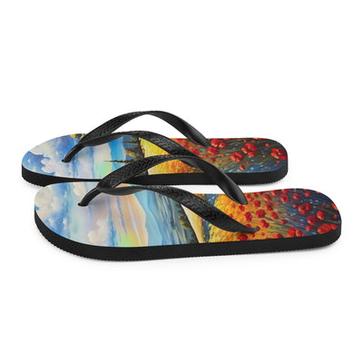 Feld mit roten Blumen und Berglandschaft - Landschaftsmalerei - Flip Flops berge xxx