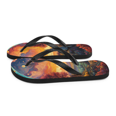 Hund auf Felsen - Epische bunte Landschaft - Malerei - Flip Flops camping xxx