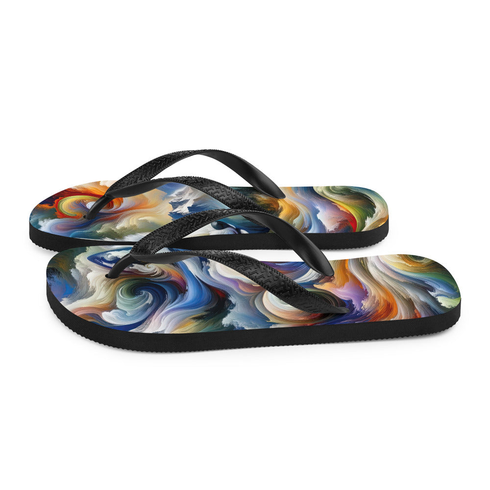 Abstraktes Alpen Gemälde: Wirbelnde Farben und Majestätischer Wolf, Silhouette (AN) - Flip Flops xxx yyy zzz