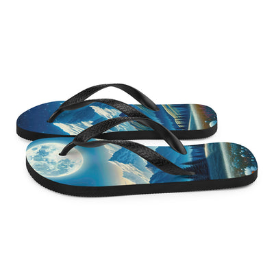 Klare frühlingshafte Alpennacht mit Blumen und Vollmond über Schneegipfeln - Flip Flops berge xxx yyy zzz