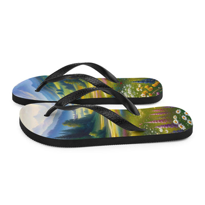 Ölgemälde einer Almwiese, Meer aus Wildblumen in Gelb- und Lilatönen - Flip Flops berge xxx yyy zzz