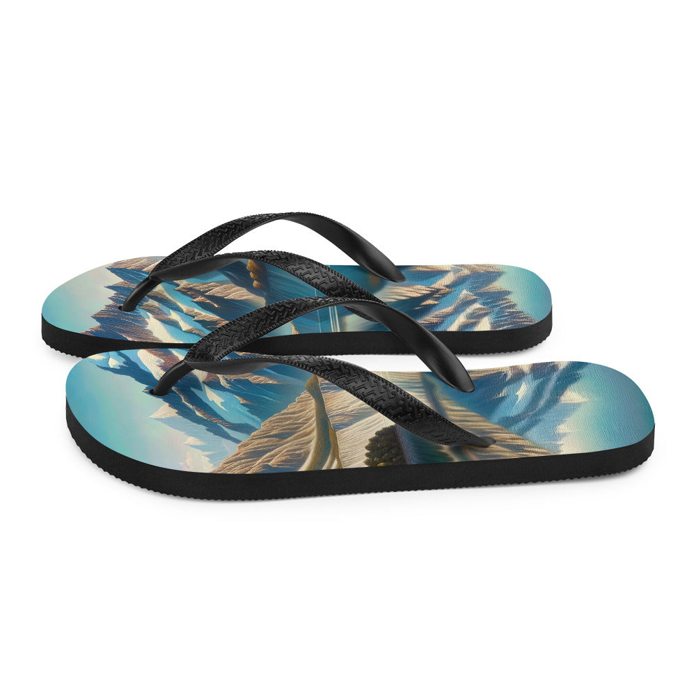 Ölgemälde eines unberührten Sees, der die Bergkette spiegelt - Flip Flops berge xxx yyy zzz