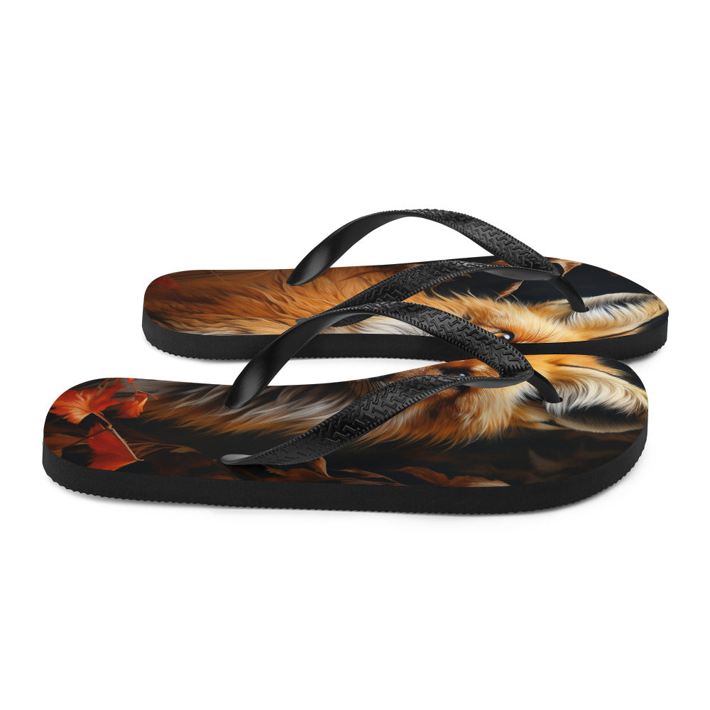 Fuchs Porträt und Herbstblätter - Malerei - Flip Flops camping xxx