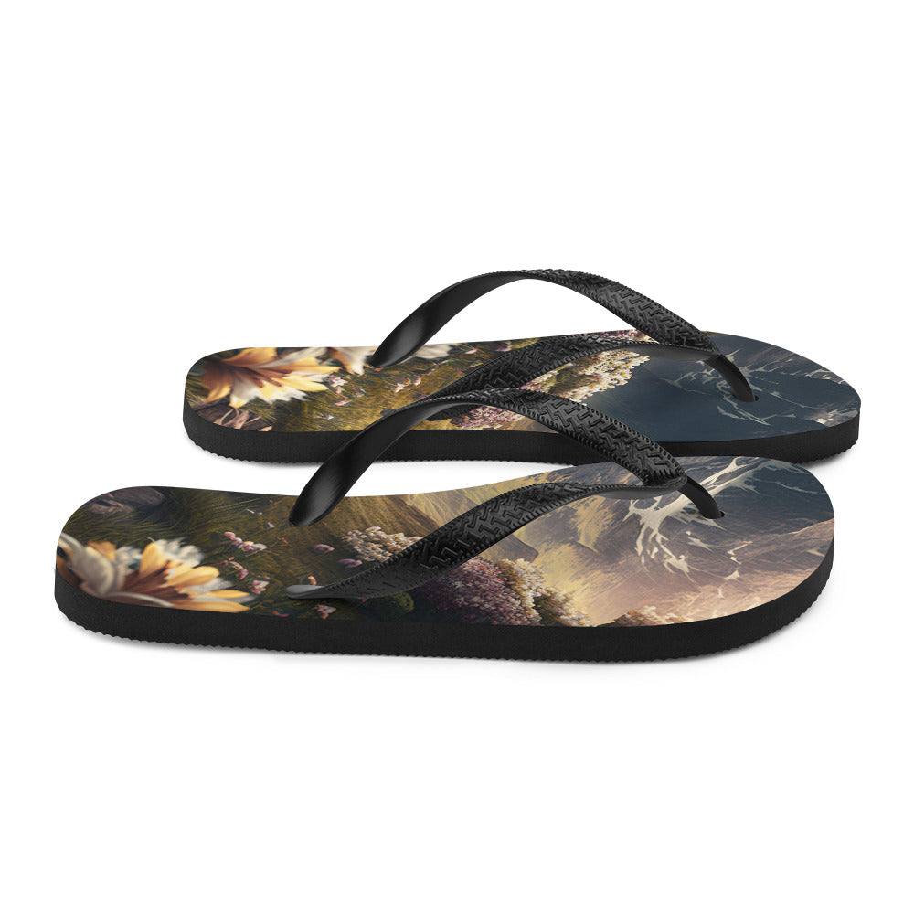 Epischer Berg, steiniger Weg und Blumen - Realistische Malerei - Flip Flops berge xxx