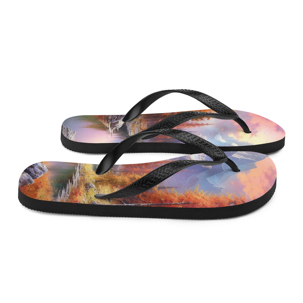 Landschaftsmalerei - Berge, Bäume, Bergsee und Herbstfarben - Flip Flops berge xxx