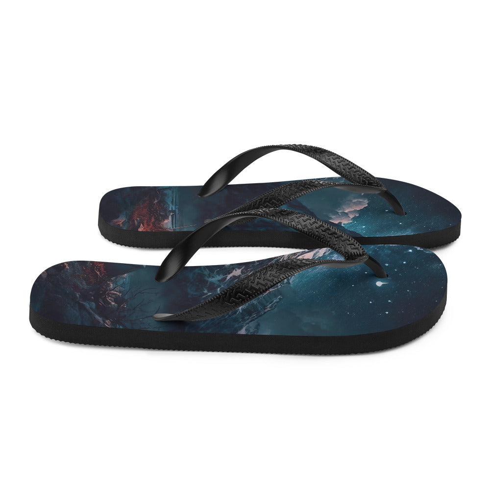 Zelt und Berg in der Nacht - Sterne am Himmel - Landschaftsmalerei - Flip Flops camping xxx