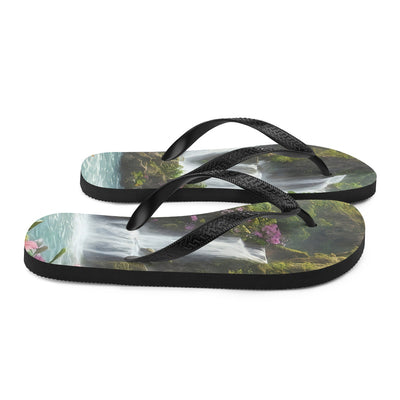 Wasserfall im Wald und Blumen - Schöne Malerei - Flip Flops camping xxx