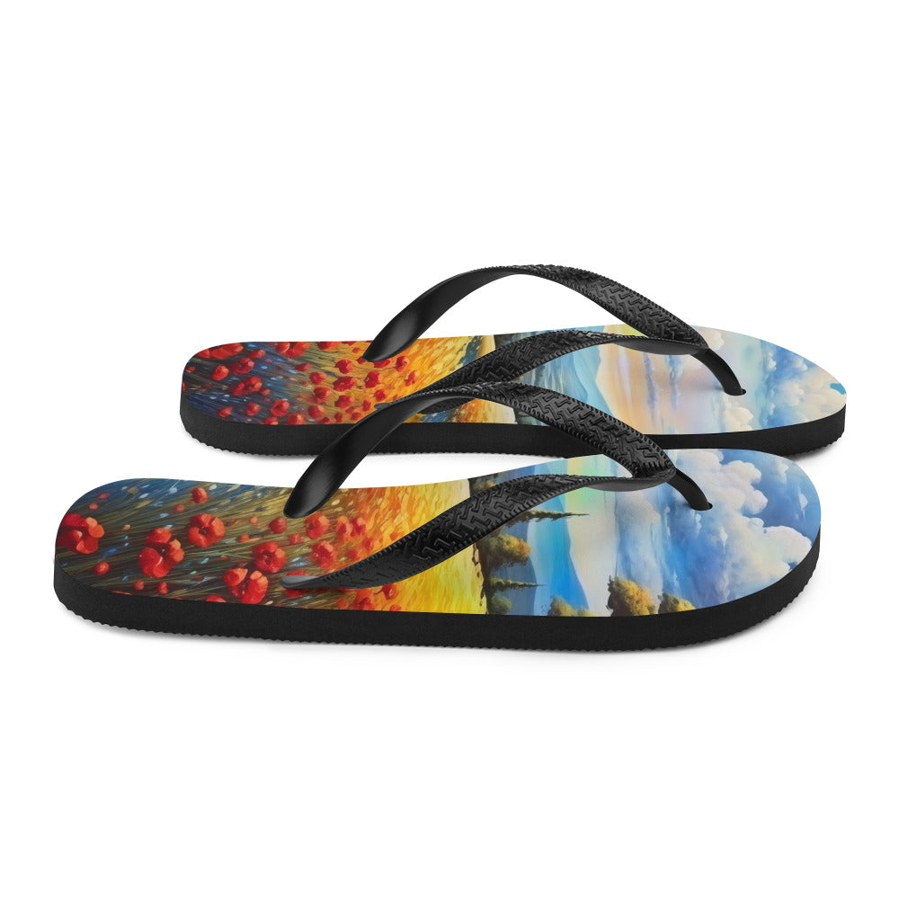 Feld mit roten Blumen und Berglandschaft - Landschaftsmalerei - Flip Flops berge xxx