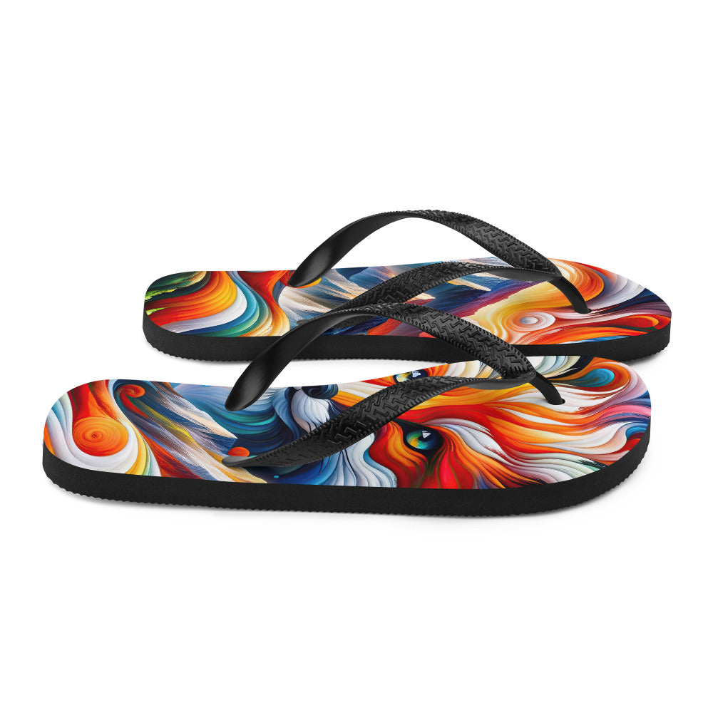 Abstrakte Kunst der Alpen voller lebendiger Farben und dynamischer Bewegung. Es dominiert ein farbiger Fuchs - Flip Flops camping xxx yyy zzz