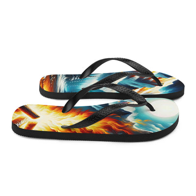 Ölgemälde von Feuer und Eis: Lagerfeuer und Alpen im Kontrast, warme Flammen - Flip Flops camping xxx yyy zzz