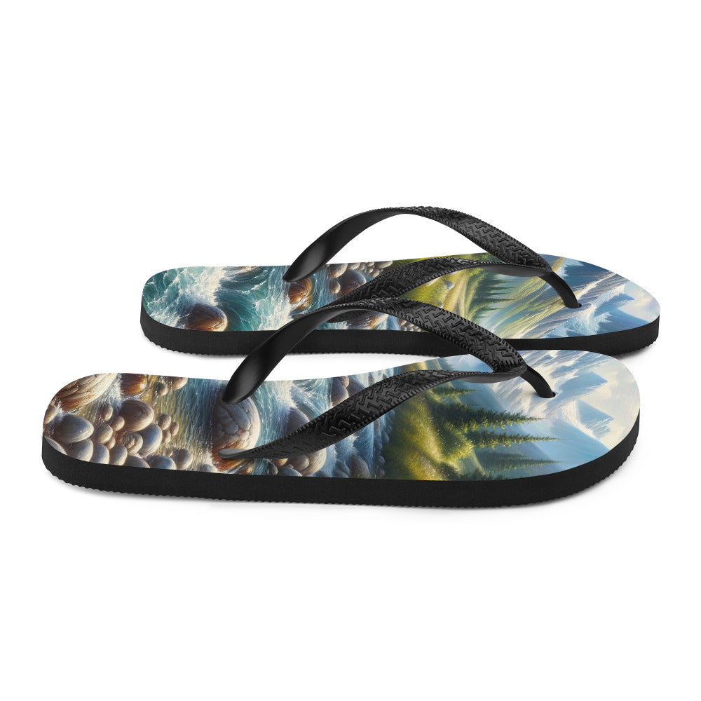 Ölgemälde eines Gebirgsbachs durch felsige Landschaft - Flip Flops berge xxx yyy zzz