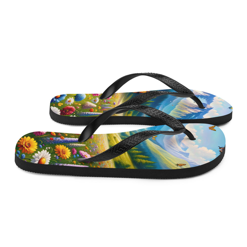 Ölgemälde einer ruhigen Almwiese, Oase mit bunter Wildblumenpracht - Flip Flops camping xxx yyy zzz