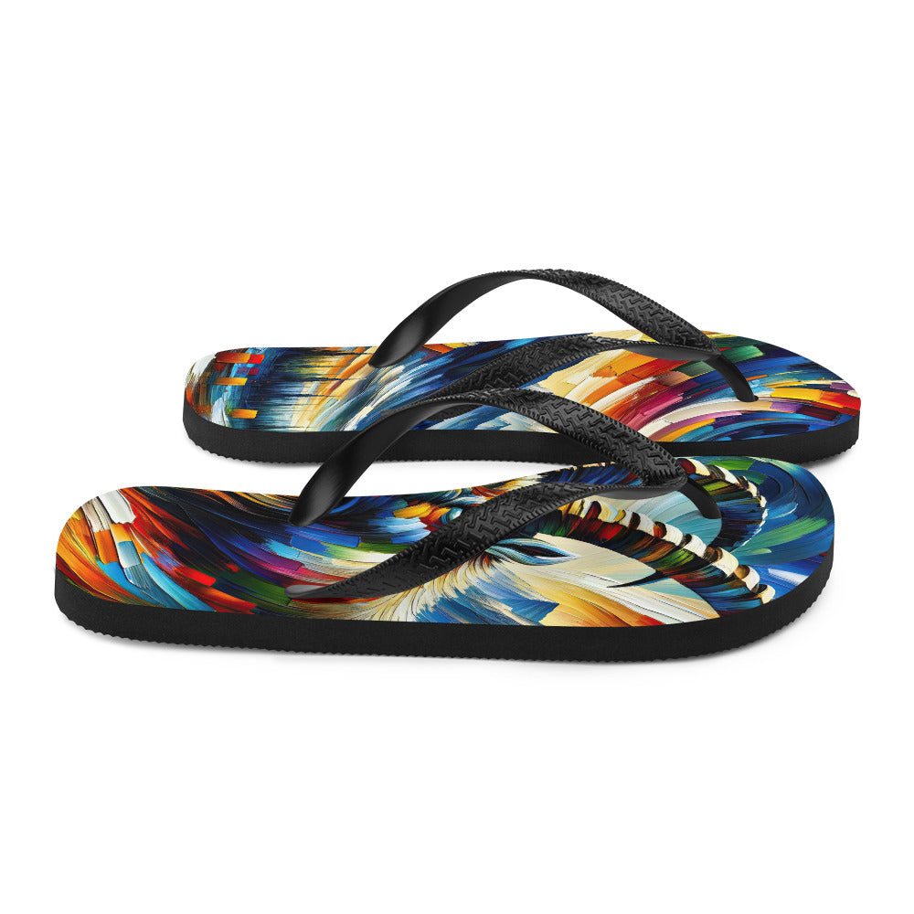 Alpen-Ölgemälde mit kräftigen Farben und Bergsteinbock in lebendiger Szenerie - Flip Flops berge xxx yyy zzz