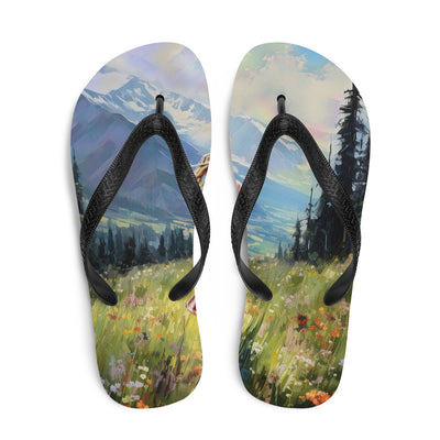 Frau mit langen Kleid im Feld mit Blumen - Berge im Hintergrund - Malerei - Flip Flops berge xxx