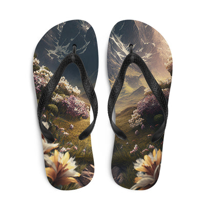 Epischer Berg, steiniger Weg und Blumen - Realistische Malerei - Flip Flops berge xxx