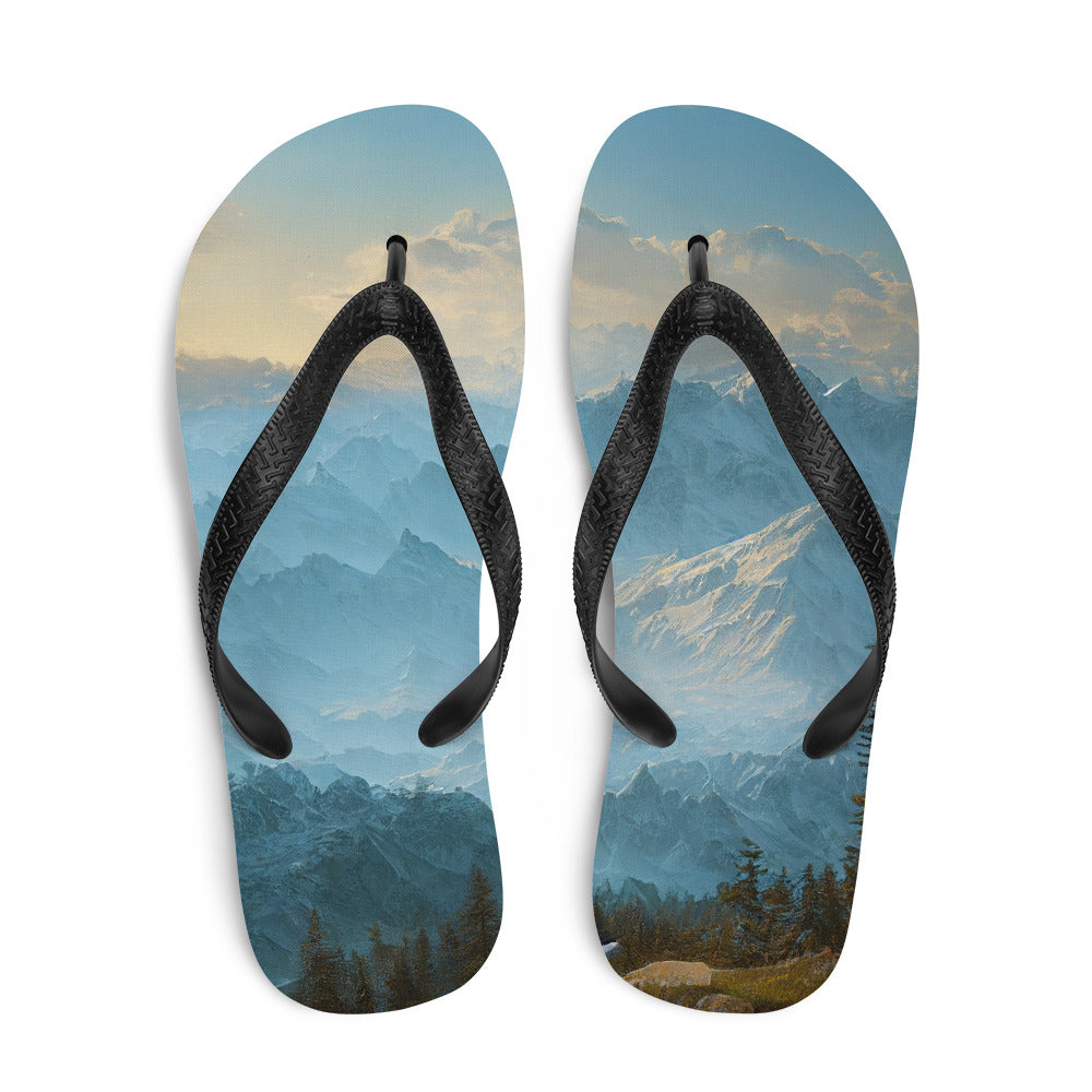 Schöne Berge mit Nebel bedeckt - Ölmalerei - Flip Flops berge xxx