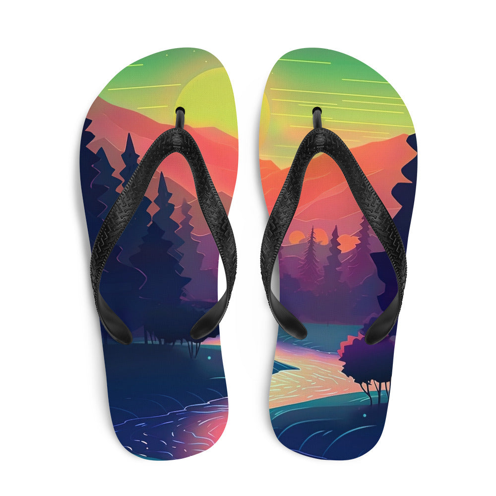 Berge, Fluss, Sonnenuntergang - Malerei - Flip Flops berge xxx