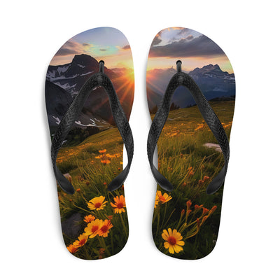 Gebirge, Sonnenblumen und Sonnenaufgang - Flip Flops berge xxx