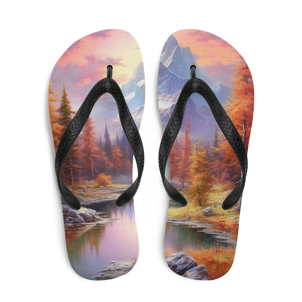 Landschaftsmalerei - Berge, Bäume, Bergsee und Herbstfarben - Flip Flops berge xxx