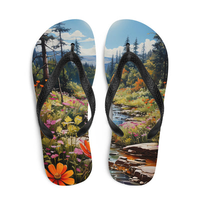 Berge, schöne Blumen und Bach im Wald - Flip Flops berge xxx