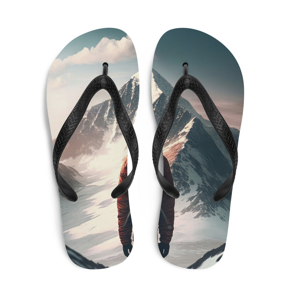 Wanderer von hinten vor einem Berg - Malerei - Flip Flops berge xxx