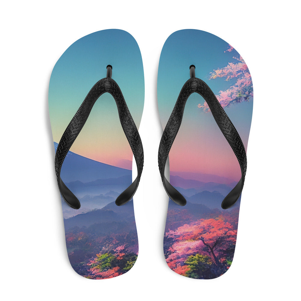 Berg und Wald mit pinken Bäumen - Landschaftsmalerei - Flip Flops berge xxx