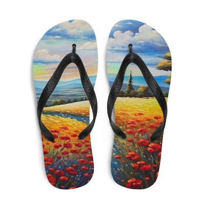 Feld mit roten Blumen und Berglandschaft - Landschaftsmalerei - Flip Flops berge xxx