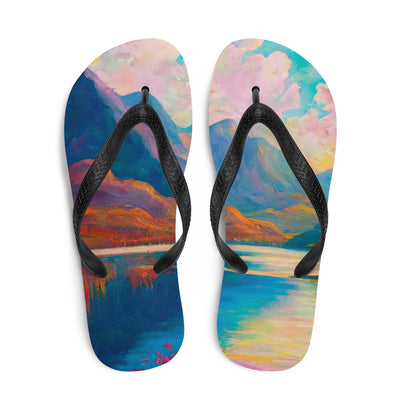 Berglandschaft und Bergsee - Farbige Ölmalerei - Flip Flops berge xxx