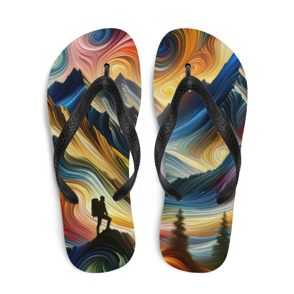 Abstraktes Kunstgemälde der Alpen mit wirbelnden, lebendigen Farben und dynamischen Mustern. Wanderer Silhouette - Sublimation Flip wandern xxx yyy zzz