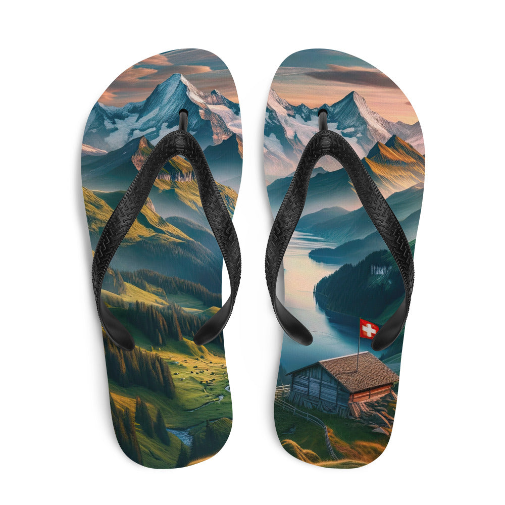 Schweizer Flagge, Alpenidylle: Dämmerlicht, epische Berge und stille Gewässer - Flip Flops berge xxx yyy zzz