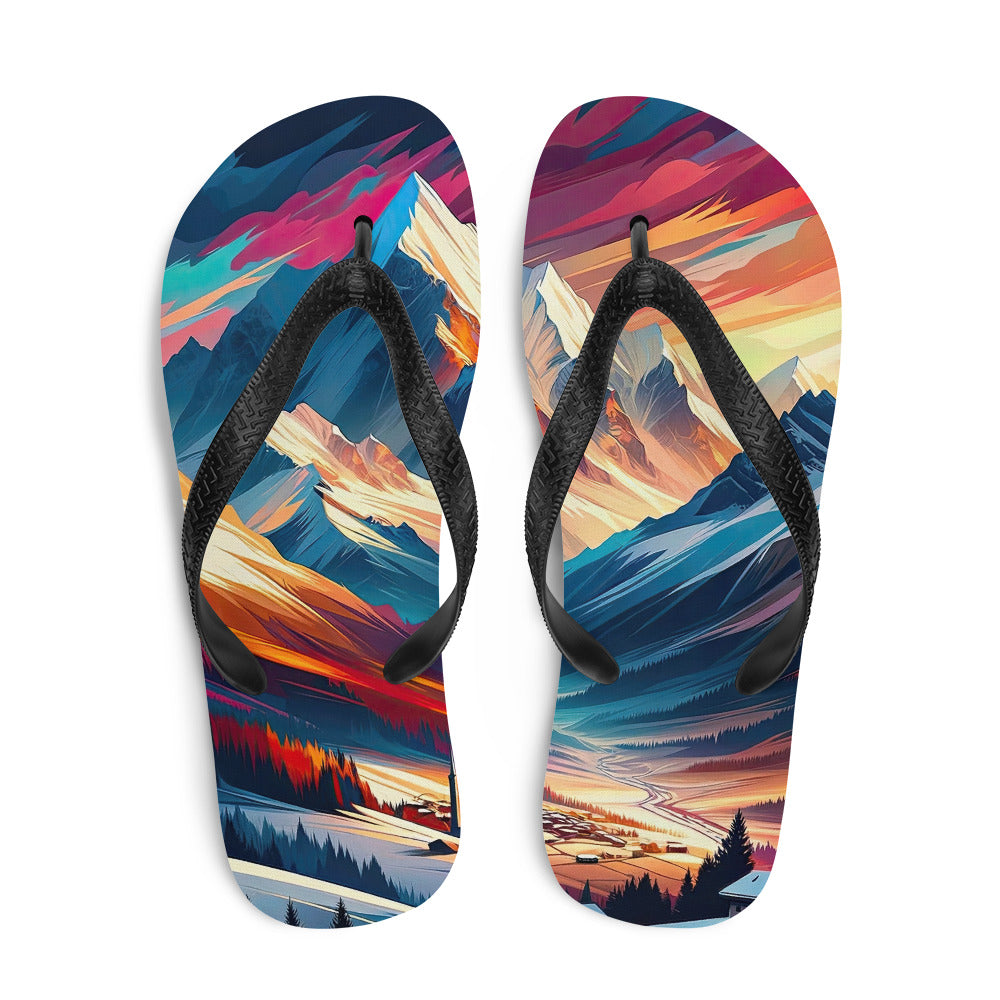 Moderne geometrische Alpen Kunst: Warmer Sonnenuntergangs Schein auf Schneegipfeln - Flip Flops berge xxx yyy zzz