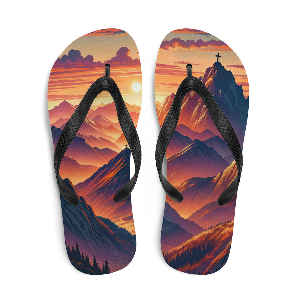 Dramatischer Alpen-Sonnenuntergang, Gipfelkreuz in Orange-Rosa - Flip Flops berge xxx yyy zzz