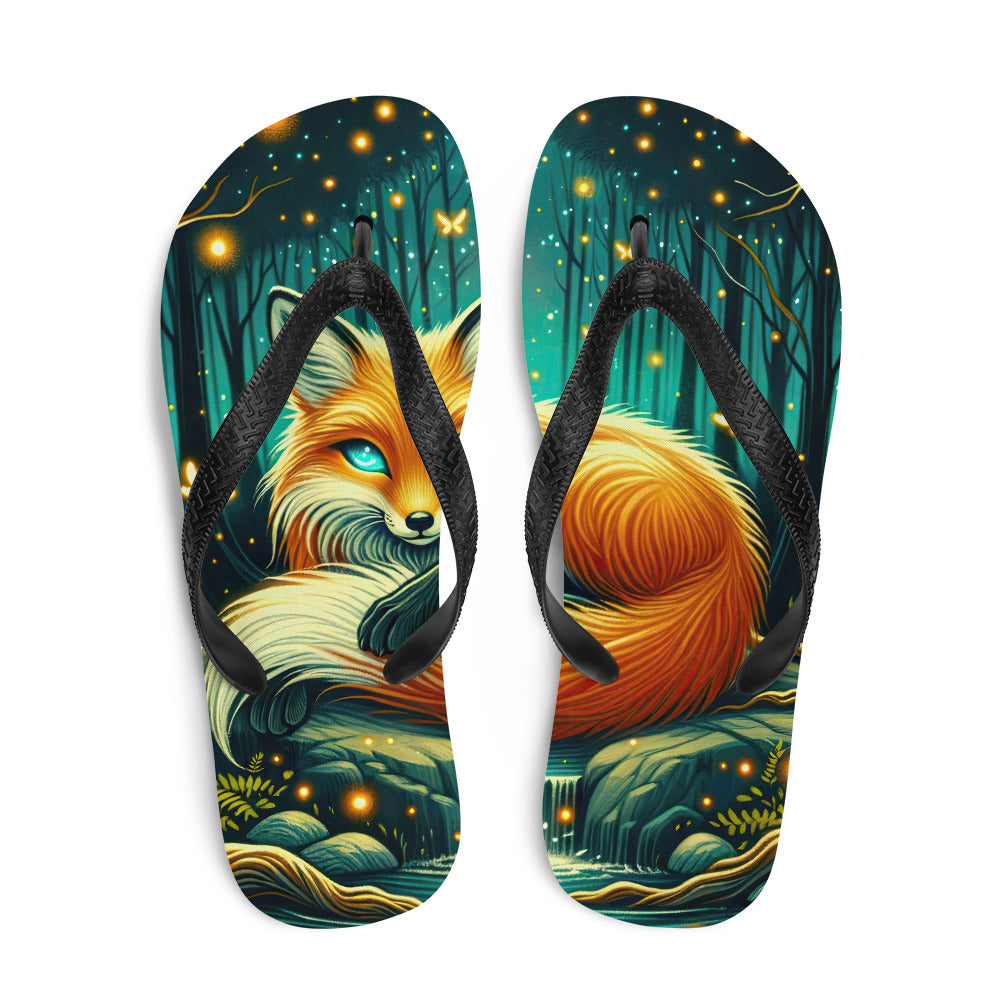 Bezaubernder Fuchs auf erleuchteter mystischer Waldlichtung - Flip Flops camping xxx yyy zzz