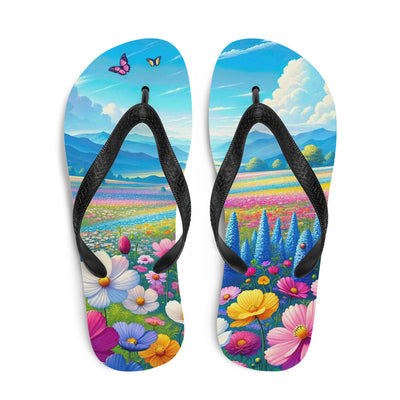 Weitläufiges Blumenfeld unter himmelblauem Himmel, leuchtende Flora - Flip Flops camping xxx yyy zzz