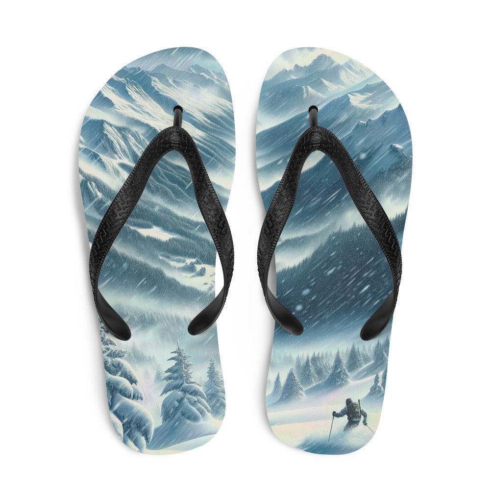 Alpine Wildnis im Wintersturm mit Skifahrer, verschneite Landschaft - Flip Flops klettern ski xxx yyy zzz